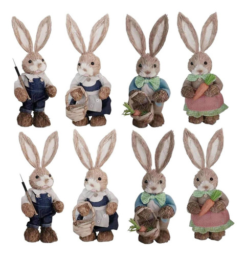 4 Pares De Adorables Figuras De Conejo De Paja De Pascua Con