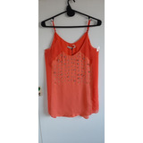 Blusa Musculosa  Jazmin Chebar  T1  Coral  Con Piedras