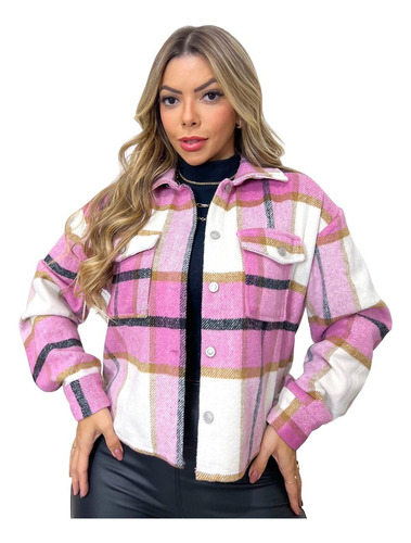 Jaqueta Casaco Xadrez Flanelado Feminino Inverno Cropped Top