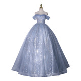 Vestido De Quinceañera Princesa Gris Azul Matrimonio Novia 