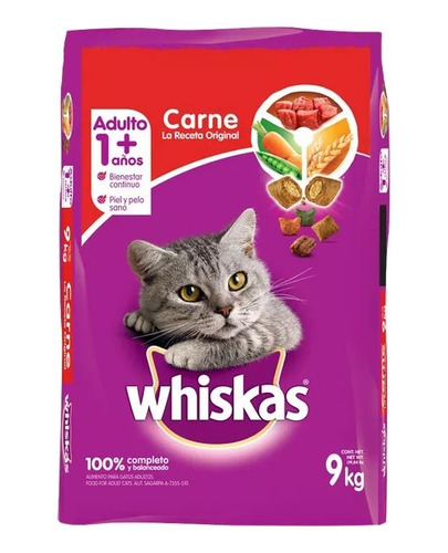 Alimento Whiskas Para Gatos Adultos Sabor Carne 9kg