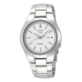 Seiko 5 Relógio Masculino De Aço Inoxidável, Branco/prata,