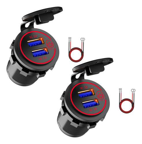 2 Enchufes Usb De 12 V, Cargador De Coche Usb Dual Qc 3.0 Co