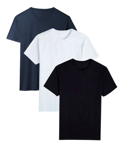 Kit 3 Camisetas Camisa Masculina Básica Slim Lisa Algodão