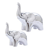 E 1 Par De Estatuillas De Elefantes, Esculturas De Plata E