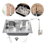 Cuba Cozinha Gourmet Aço Inox Acessórios 50x40 Cm + Torneira Cor Prateado