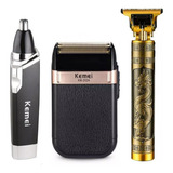 Kit Barbeiro Shaver Dourada Nariz Kemei Magic Hair Clipper  