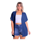 Kimono Plus Size Colete Alongado Feminino Malha Saida Praia