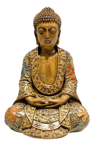 Antigua Figura Oriental Buda Pint A Mano Original