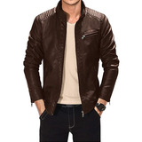 Chaqueta De Cuero Hombre Moda Pu Slim Con Bolsillo