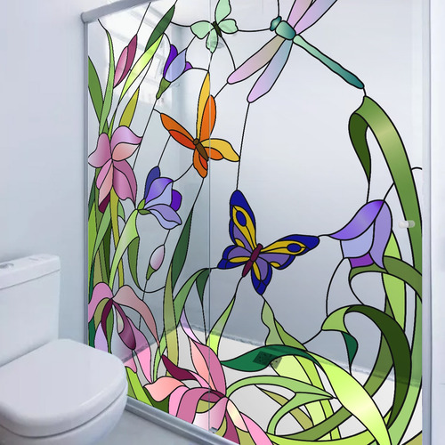 Adesivo Box3d Transparente Floral Borboleta 2folhas 70x200cm