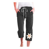 Pantalones Capris Para Mujer, Casual, Verano, Algodón Y Lino