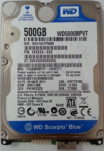 Western Digital Wd5000bpvt-24hxzt1 500gb - 43 Recuperodatos