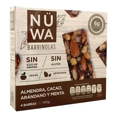 Barra proteica Nuwa Keto sin TACC sabor almendra, cacao, arándano y menta 35 g pack x 4 | MercadoLibre