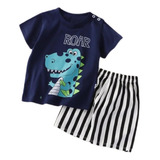 Pijama Niño Algodon Manga Corta Short Dino Celeste