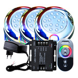 Kit 03 Luminária Piscina Led 15w Rgb Inox + Comando + Fonte