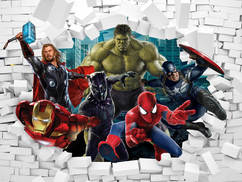 Adesivo De Parede Heroes Marvel 3d M² 2,6 X 2,6