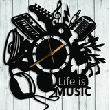 Reloj De Pared Life Is Music Calado En Madera Deco Negro