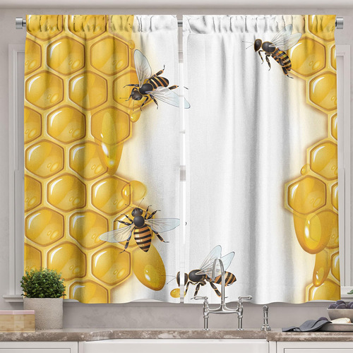 Ambesonne Cortinas De Cocina Con Forma De Panal, Abejas Y Fo