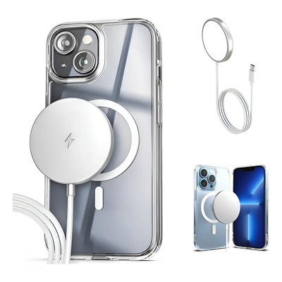 Kit Funda Para iPhone 16 Pro Círculo Magnético Acrílico Rígido Transparente + Cargador Magsafe Inalámbrico 15w Usb C Carga Rápida | MercadoLibre