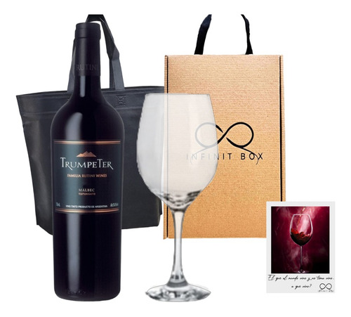 Box Regalo Empresarial Vino Trumpeter Malbec + 1 Copa Vidrio