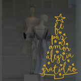 Adesivo Decorativo Vitrine Árvore Natal Palavras 60x100 Cor Dourado