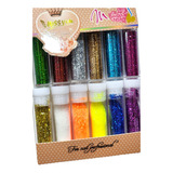 Set 12 Frasquitos De Glitter En Polvo Para Ojos Labios Uñas