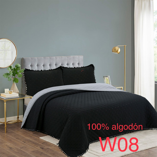 Cubrecama Quilt De Algodon Con Pompones Cama King