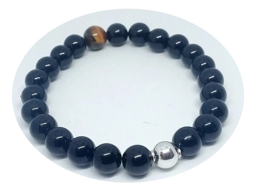 Pulsera Piedras Turmalinas Negras Ojo Tigre Plata Hombre