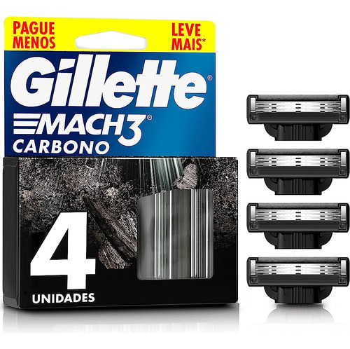 Gillette Mach3 Carbono Carga Para Aparelho De Barbear 4 Unid