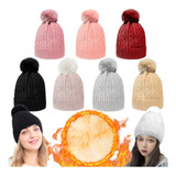 Gorro De Lana Tejido Mujer Pompon Abrigo Peluche Interno