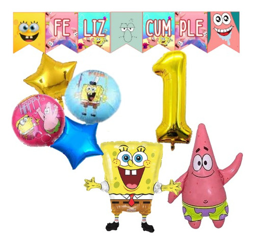 Set Combo De Globos Bob Esponja+ Numero + Banderin