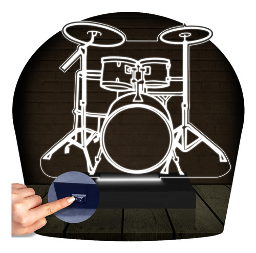 Luminária Led 3d | Bateria Baterista Banda| Abajur