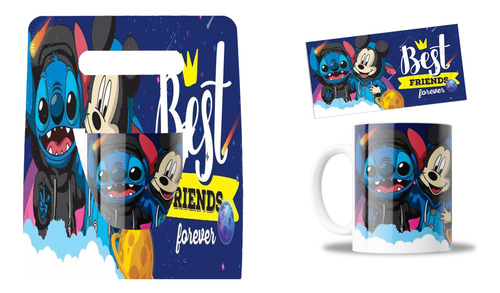 Kit Taza Y Caja, Best Friends, Stitch, Para Regalo, 11oz