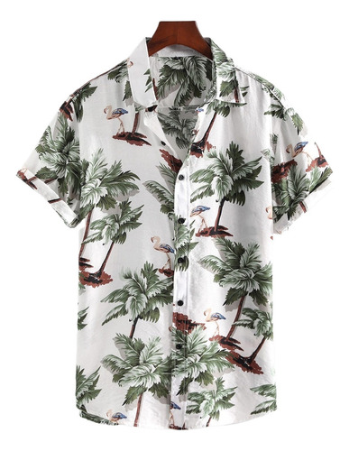 J Camisa Hawaiana De Manga Corta Estampada Para Hombre