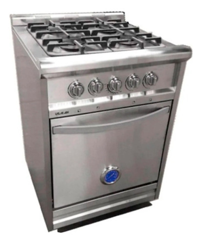 Cocina Usman Irina Acero 55 A Gas 4 Hornallas  Acero Inox 220v Puerta Ciega