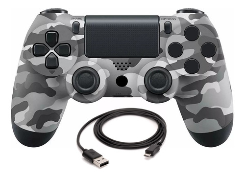 Control Joystick Para Ps4 Pc Celular Gris Camuflado + Usb