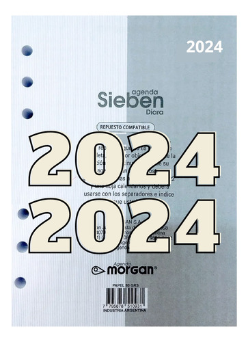 Repuesto Agenda Morgan 2021 Sieben Solo Dias Diario