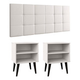 Cabeceira Painel Cama Box 1.6 Kit 2 Mesinha Decoração Quarto