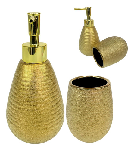 Kit 2 Organizador Para Banheiro Dispenser Dourado Ceramica  