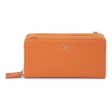 Billetera Cloe Cierre Doble Color Naranja De Piel Vegana - 10cm X 19cm X 4cm