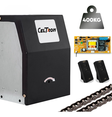 Kit Motor Correr Corrente Celtron 220v Até 7m Portão 400kg Cor Preto Frequência 433 Tamanho Da Engrenagem Z16