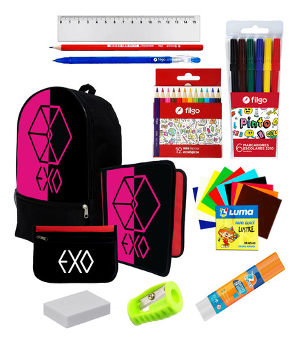 Super Set Mochila + Utiles De Exo K-pop C429