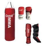 Kit Roadster Saco De Boxeo Pro. Rojo + Guantes + Canilleras 