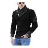 Jersey Cuello Bufanda Suéter Casual Delgado Para Hombre