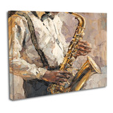 Cuadro Lienzo Canvas 50x60cm Pintura Saxofon Tocando Oleo
