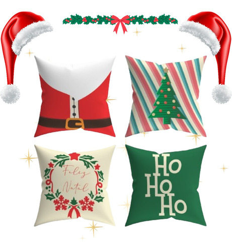 Kit 4 Capas De Almofadas Decorativas Natalina 42x42 Cm Natal