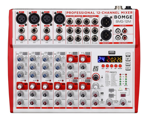 Bomge De 12 Canales Consola Mixer Audio 48 Fx Bt Usb Eq