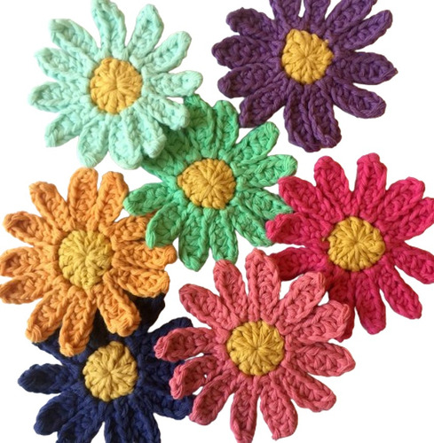 Aplique Tejido Crochet - Flores Gerberas  - Pack Por 10