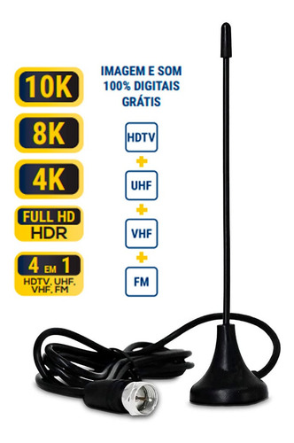 Antena Digital Interna Tv E Conversor Uhf Cabo Coaxial 1,5m